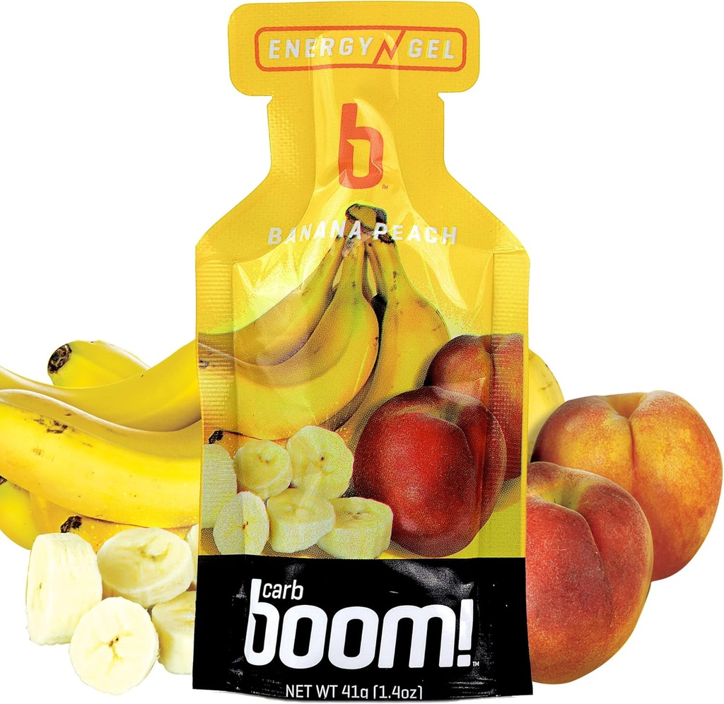 Boom Nutrition Energy Gel - Gel per l'energia aromatizzata - Gel per l'allenamento - Gel per l'energia per il ciclismo - Gel per l'energia naturale - Banana Peach (24 Pack)
