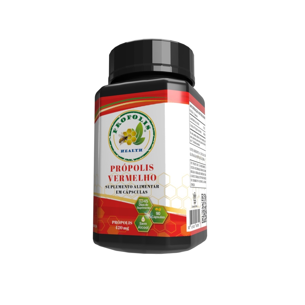 Propolis Health Red Propolis 90 Capsules - Alcohol-Free Original and Concentrated Pure Propolis - 45-Day Supplement - Brazilian - 840mg Capsules