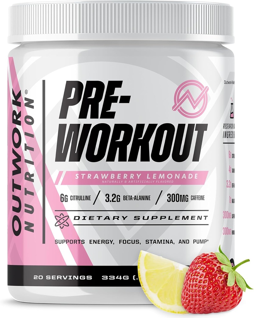Pemanaman Nootropic Pre Workout Without Cretine, Pre-Workout Powder with Taurine Rhodiola Citrulline Malate Beta Alanine Caffeine (Strawberry Lemonade)