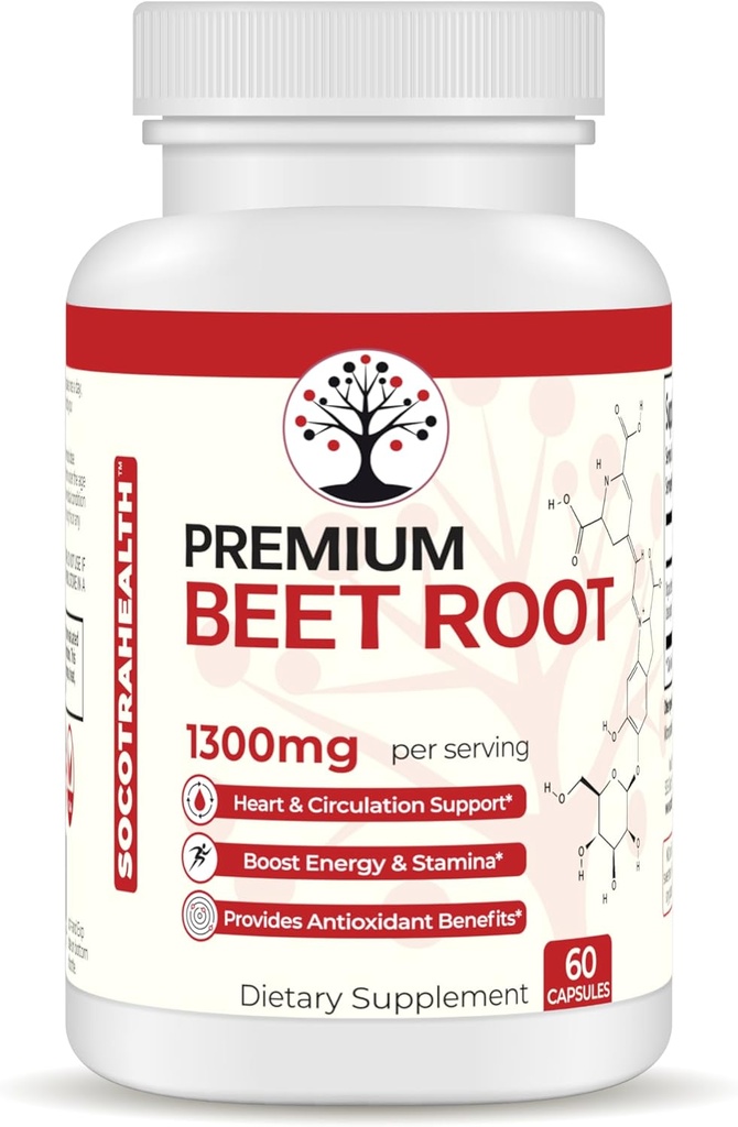 אבקת שורש באט - Premium Organic Beetroot - Nitric Oxide תוסף - Heart Health, Circulation ו- Stamina Support - Non-GMO - 60 קפסולות טבעוניות