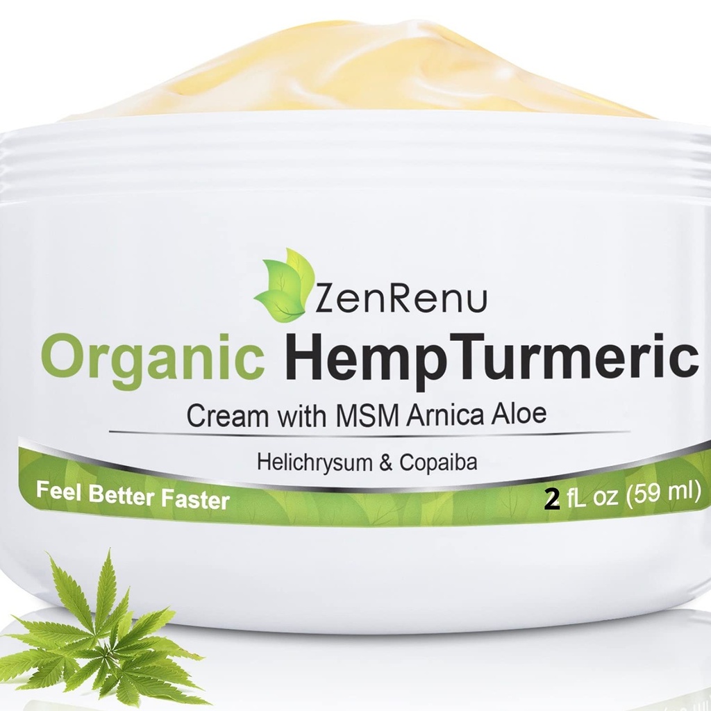 Organic Hemp Turmeric Cream with Arnica, MSM, Hemp Oil Extract, & 7 Essential Oils - Non Greasy & Fast Absorbing for Any Areas of Discomfort 4 oz