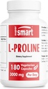 Supersmart - L-Proline 3000mg per Day (High Strength) - Normal Collagen Production - Amino Acid Proline Supplement | Non-GMO & Gluten Free - 180 Vegetarian Capsules