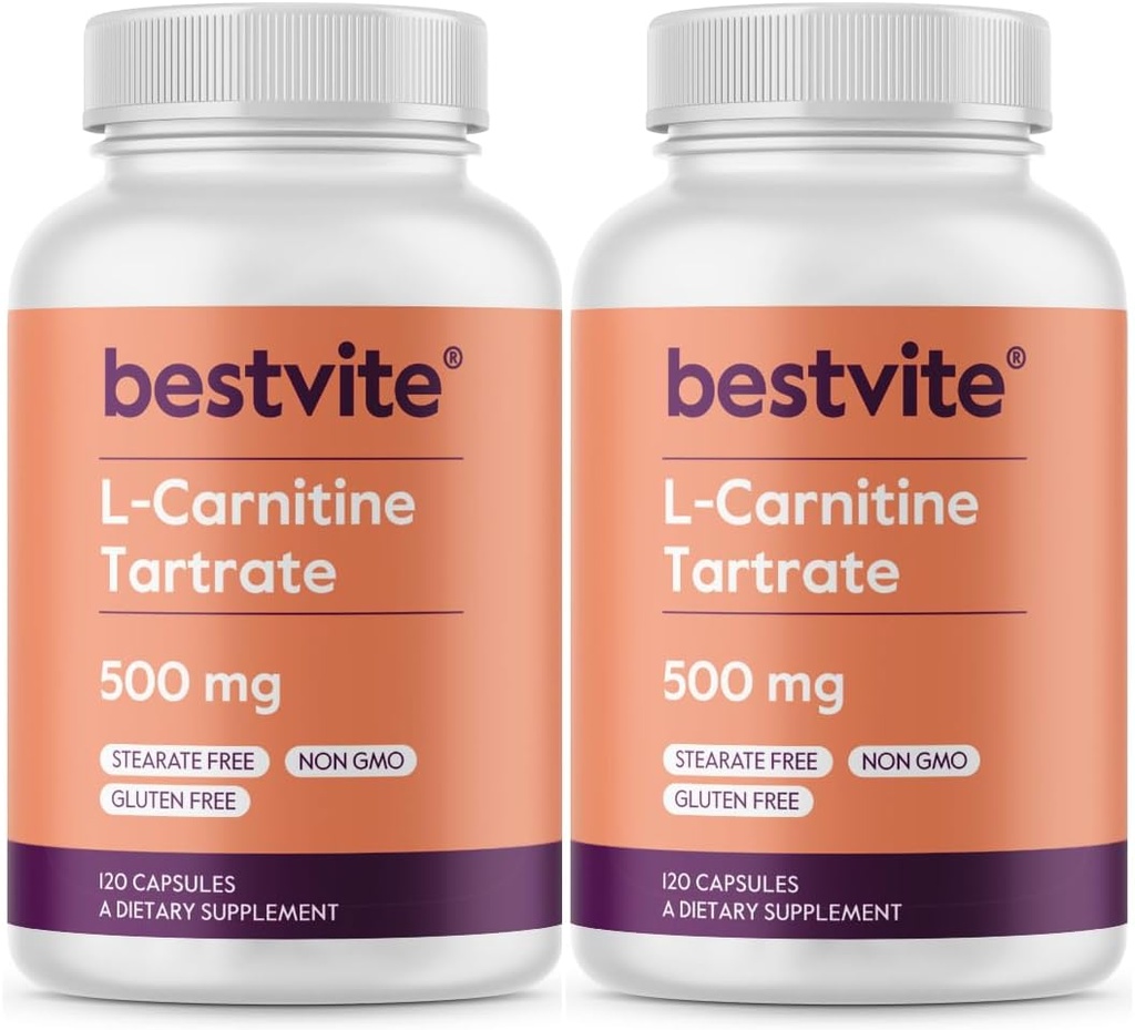BESTVITE L-Carnitine Tartrate 500 mg per kapseli (240 kapselia)(120x2) - Ei stearaattia - Ei gluteeniton