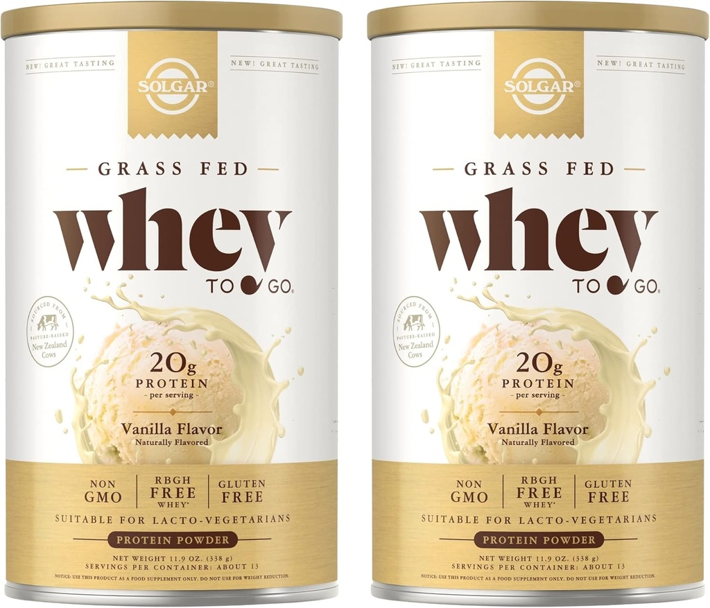 SOLGAR Whey để đi, Vanilla - 11.9 oz, gói 2 - cỏ-Fed Whey Powder - RBGH miễn phí, không-GO, Gluten Free - 26 hoàn toàn phục vụ