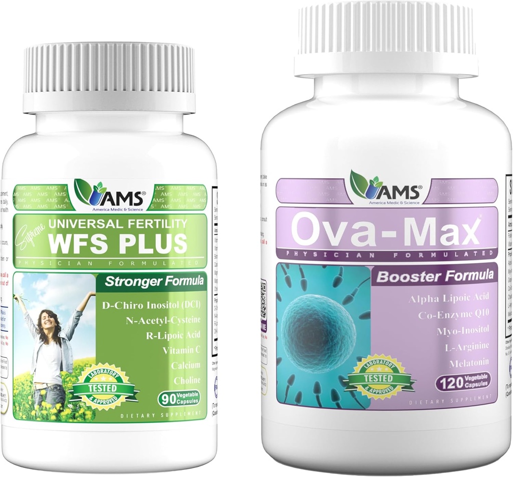 America Medic & Science OVA- Max Prenatal Vitamīni sievietēm (120 kapsulas) un WFS Plus auglības piedevas sievietēm (90 kapsulas)