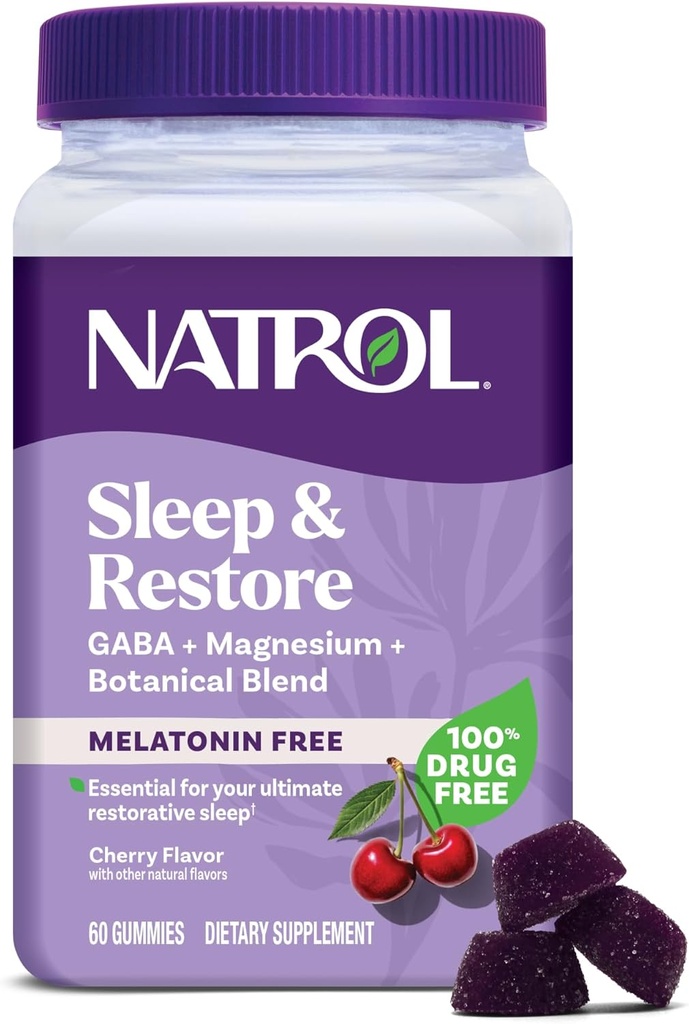 Natrol Sleep & Restore Magnesium Glycinate Blend Gummies, Magnesium för sömnhjälpmedel för vuxna, Melatonin-Free, Cherry Flavored, 30 Day Supply