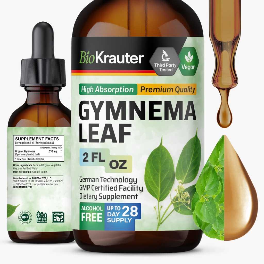 BIO KRAUTER® Gymnema Sylvestre for Sugar Cravings* - Liquid Drops Gymnema Sylvestre Extract - Pure & Vegan Gurmar for Nutritional Routine Support - Alcohol & Sugar Free, 2 Fl.Oz 28-Day Supply