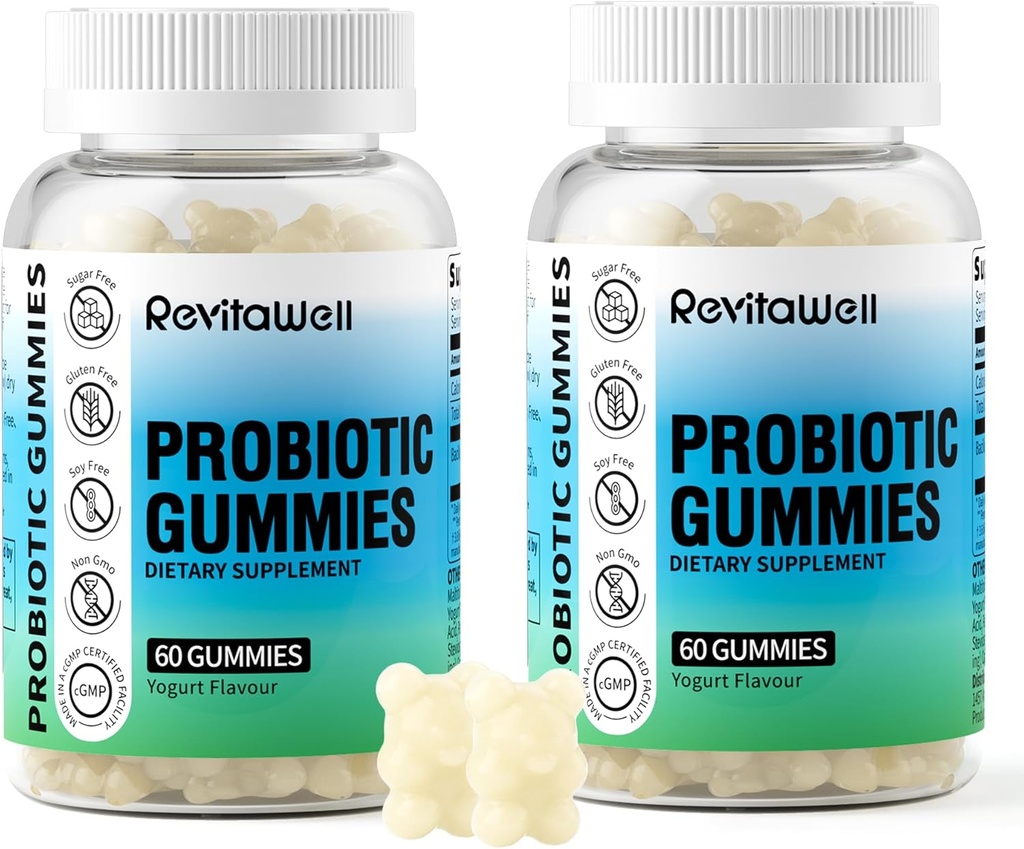 Probiotiske Gummier for Digestive Helse og Gut Helse, 3.6 milliarder CFU, Sugar Free, Debloat Gummies Probiotika for barn, kvinner og menn, Yogurt Flavour, 120 greve