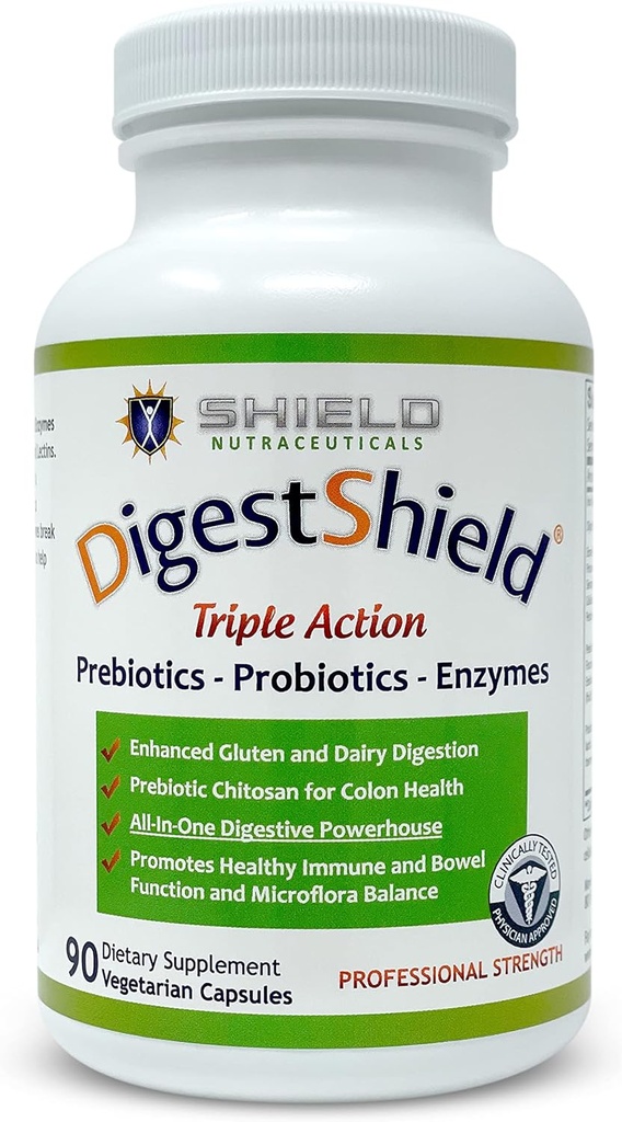 DigestShield® Probiotic i Prebiotic suplementari + Digitius Enzymes, Beat The Bloat, Safely Digest Dairey, Guten i processed Libers, Reducció d' una absorció amb Chitosan, 90-Maly