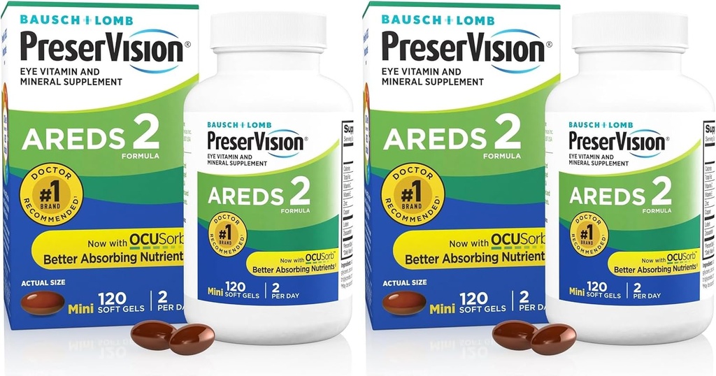 PreserVision AREDS 2 Eye Vitamina & Suplemento Mineral, contém Lutein, Vitamina C, Zeaxanthin, Zinco & Vitamina E, 120 Softgels (Pacote de Vary Maio) (Pacote de 2)