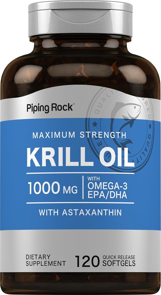 Piping Rock Krill Oil 1000mg Softgels 124; 120 Hrabia 124; Omega 3, EPA DHA Supplement Equipment 124; z Astaksantyną Equipment 124; Maksymalna moc 124; Non-GMO, Gluten Free