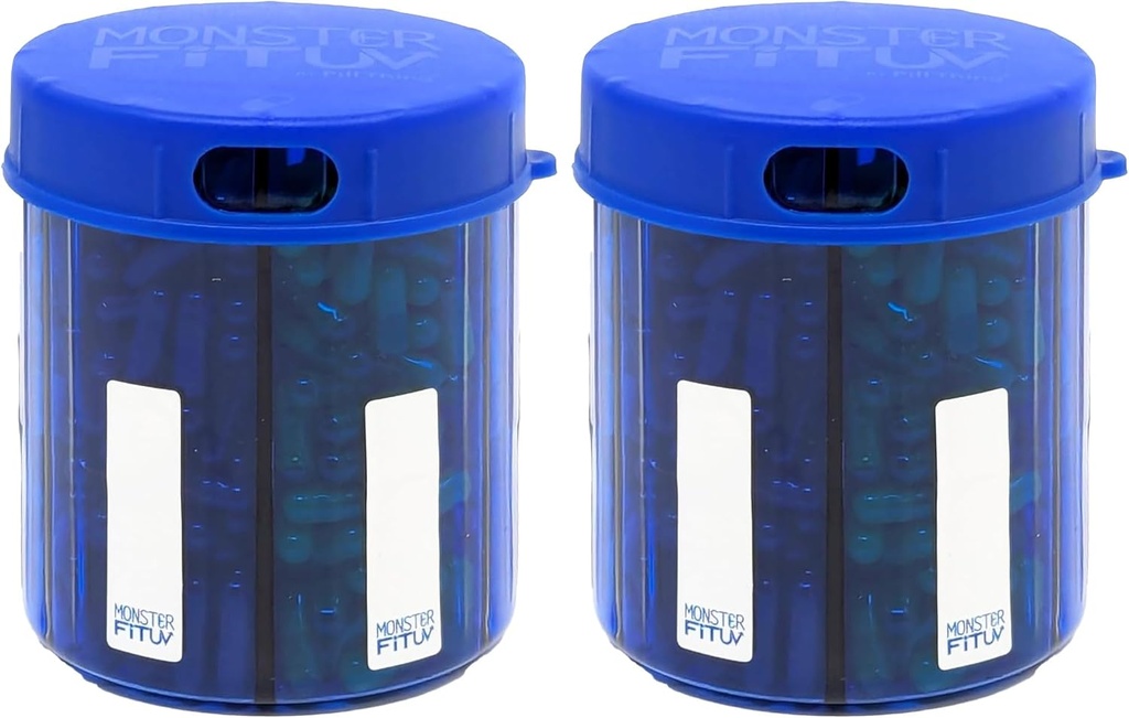 Monster Jr Supplement Pill columns with columns - Holds Small Medium Drug Vitamins and Easy Dispense from One Container (2014) (Monster Jr Blue UV - 2 Pack)