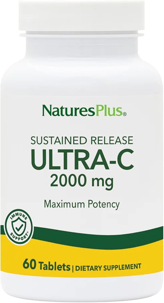 NaturesPlus Ultra-C 2000 mg - 60 Compresse - Vitamina C con Hips Rosa - Supporto Immune & Antiossidante - Vegetariano, Senza Glutine - 60 Serve