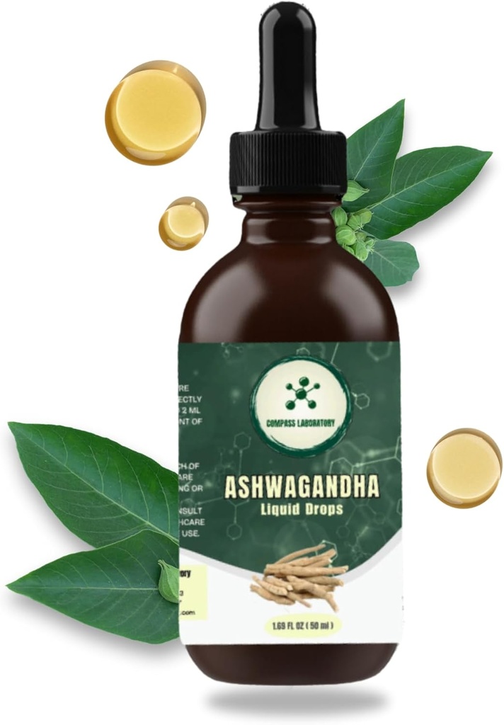 COMPASS LABORATOORIA Ashwagandha Vedeliktilgad - meeleolutoetus ja tervise täiendus - looduslik kortisoolihaldur ja immuunsuse suurendaja - 2 fl oz