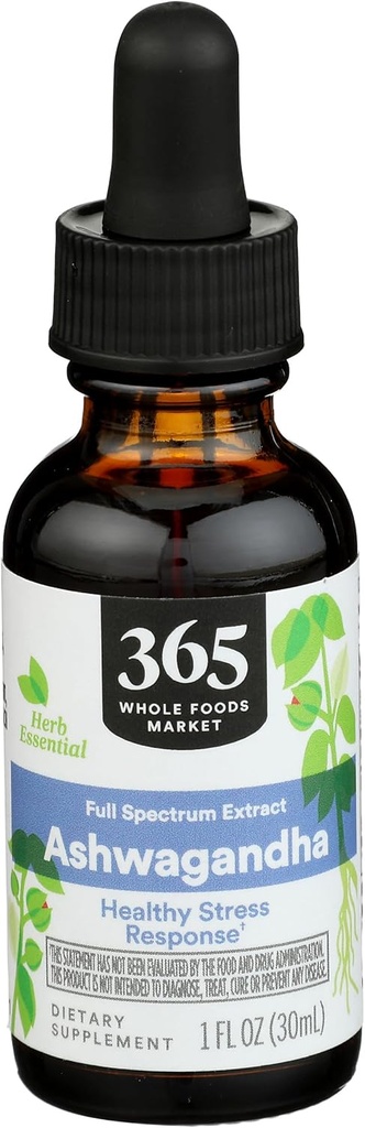 365 par Marché des aliments entiers, Extrait de spectre complet Ashwagandha, Réponse au stress sain, 1 Fl Oz