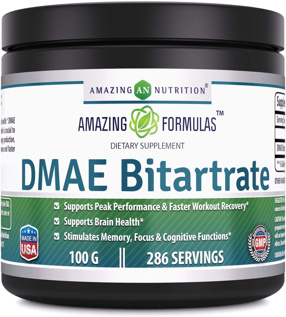 Amazing Formel DMAE Bitartrate Powder Supplement Note 124; 100 Bedste Note 124; 286 Servering Note 124; Non- GMO Note 124; Gluten- Free Note 124; Lavet i USA