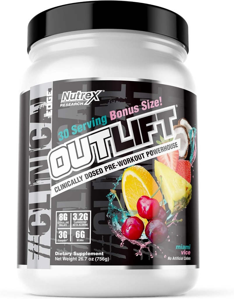 Nutrex Outlift Клінічно Dosed Pre тренування порошок з креатином, Citrulline, BCAA, Beta Alanine, Caffeine Energy, Потужність, насос Preworkout Supplement Маямі Ві 30 Сервінг