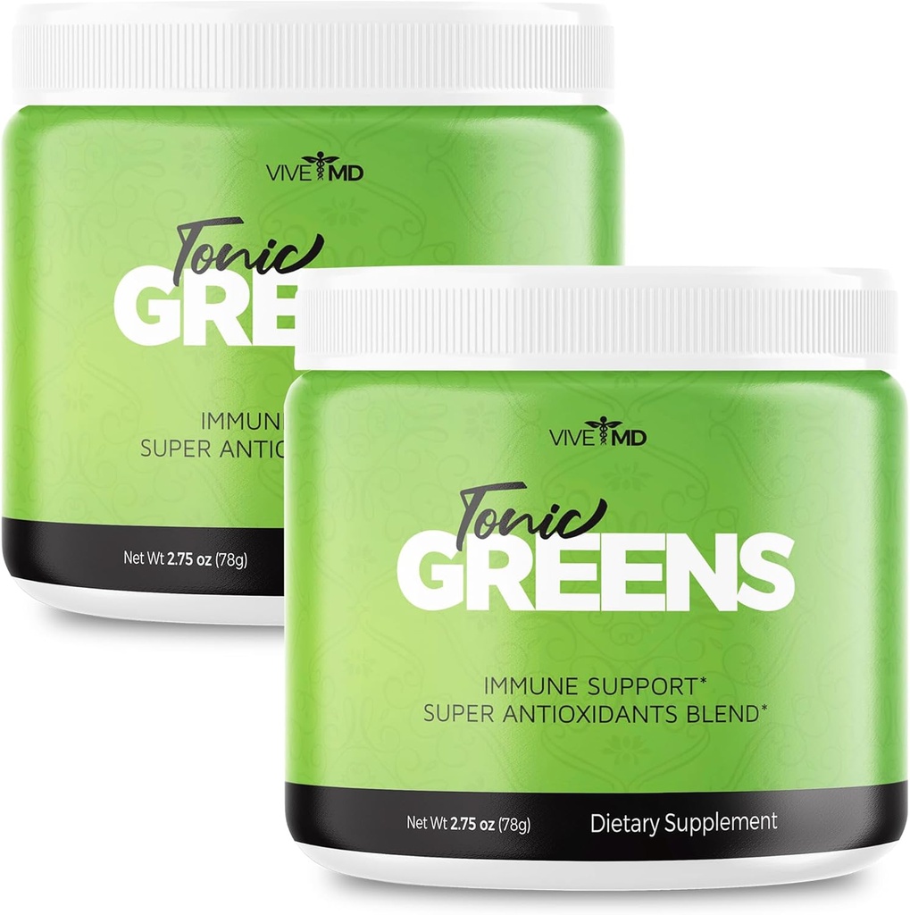 Tonic Green Powder Vitamin Boost tillæg Officiel Formel - Natural Green Blend Energy Supplement Extra Strength - BCAA L- Glutamin Vitamin B6, Revolutionary Energy Fix Solution Anmeldelser (2 Pack)