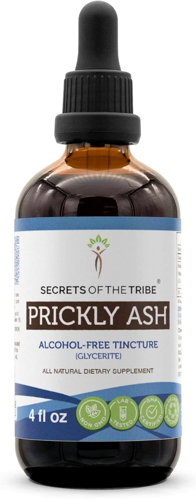 Segredos da Tribo Prickly Ash Alcohol-Free Liquid Extract (Zanthoxylum Clava-herculis) Secado Bark (4 FL OZ)