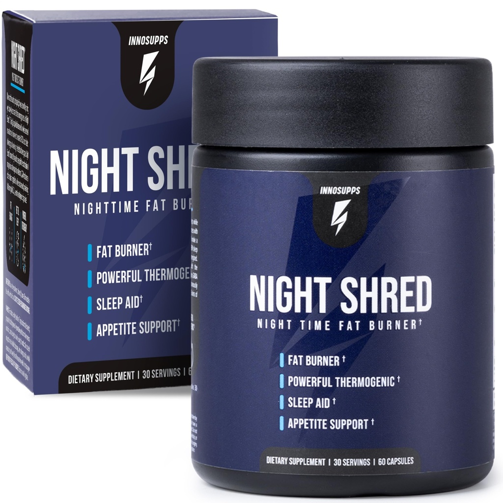 InnoSupps Night Shred Fat Burner and Natural Sleep Support | Ashwaganda, 5-HTP, CLA, Melatonin | Appetite Suppressant | Weight Loss Support Nighttime Fat Burning (60 Vegetarian Capsules)