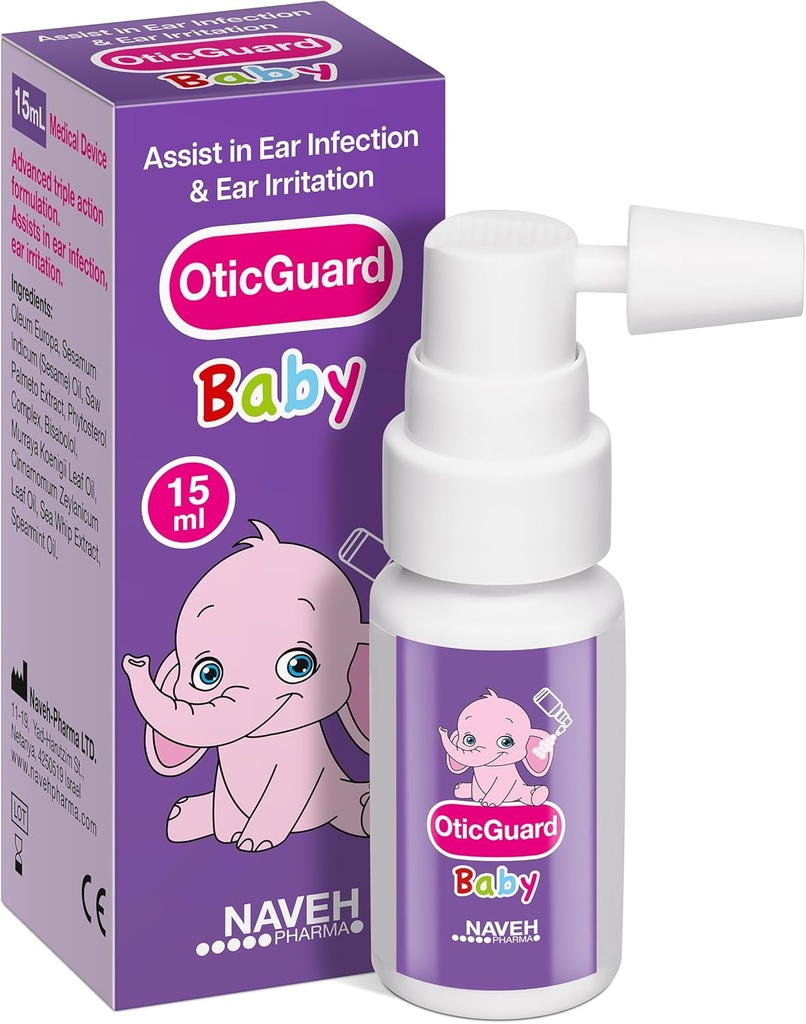 NAVEH PHARMA Otic Guard Baby Ear drops — Natural Ear Oil for Ear Wax Removal " Infection Relief – Gentle Ear Cleaner for Babies, Toddlers ' Kids – Soothes Itchy Ears ' Swimmer '
