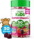 Orgain Kids Free Sweet Multivitamin Gummys, Vegan & Plant Based, 50 超级食品, 15 维生素和矿物, 免疫支持和3g 纤维, 混合莓, 4岁+, 1个月供应(60 古米)