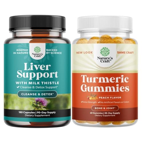 Bundle of Liver Cleanse Detox & Repair - Silymarin Milk Thistle with Dandelion Root Choline Beetroot Artichoke Extract and Turmeric Curcumin Gummies with Black Pepper Curcumin Powder for Joint Support