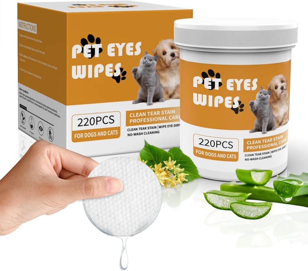 Senlong Eyes Wipes for Dogs - Gently Remove Tear Stain - dog eye cleaner,Eye Debris, Discharge, Mucus Secretions - dog eye wipes tear stain remover - dog & cat eye wipes - 220pcs, white