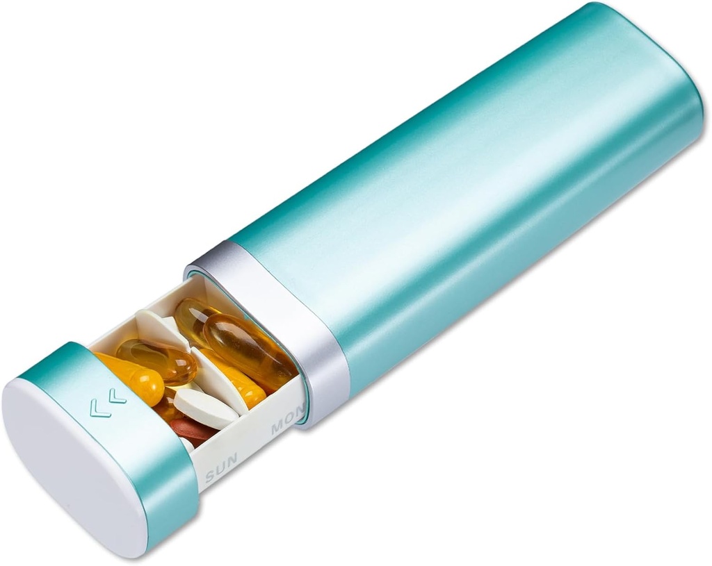 Organizzatore di pillole di viaggio di Betife Settimanale 7 giorni, scatola di pillole giornaliere compatta, caso di medicina portatile, portacandele carino per integratori di vitamine, organizzatore di pillole con cassetto (Green)