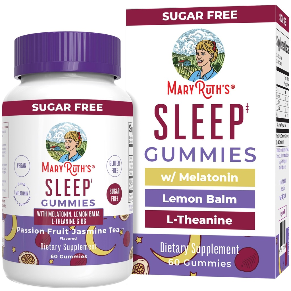MARYRUTH'S Melatonin 5mg Sleep Gummy with L-Theanine | Lemon Balm | Vitamin B6 | Sugar-Free | Relaxation | Vegan | Non-GMO | Gluten Free | 60 Count