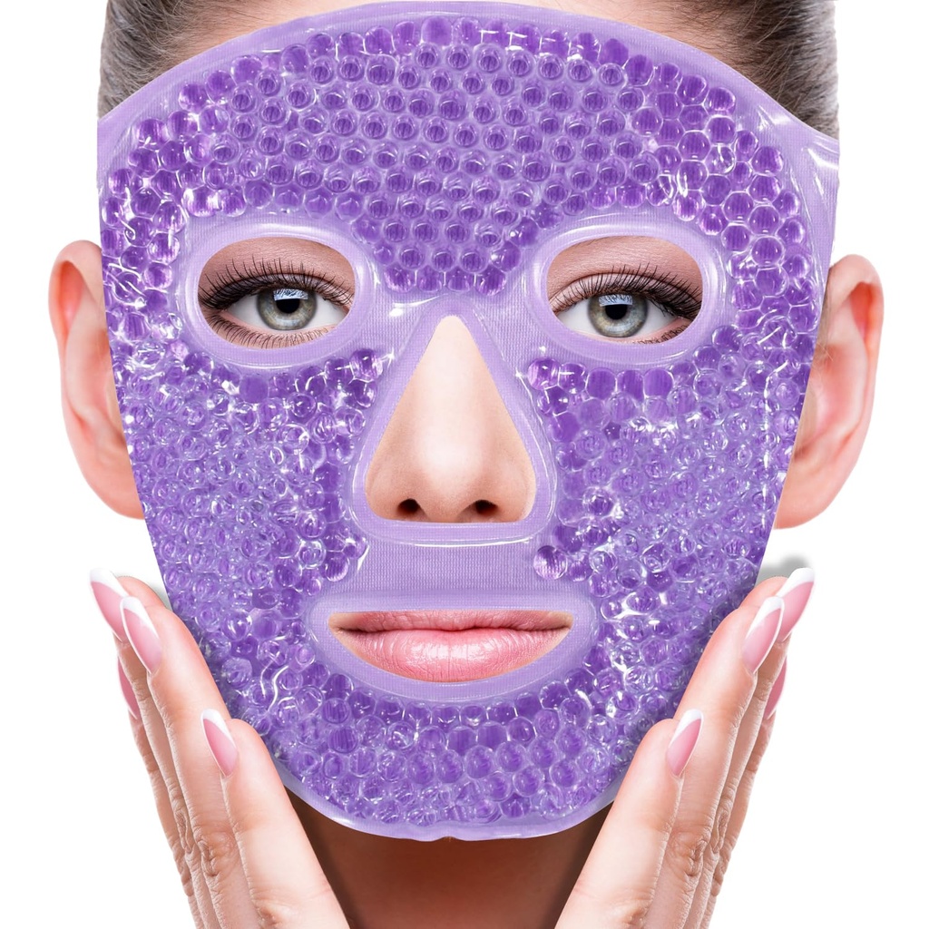 ZNÖCUETÖD Face Eye Mask Ice Pack for Reduce Puffiness, Sacs sous les yeux, Puffy Dark Circles, Migraine, Hot/Cold Pack with Soft Enth Backing (Purple #22)
