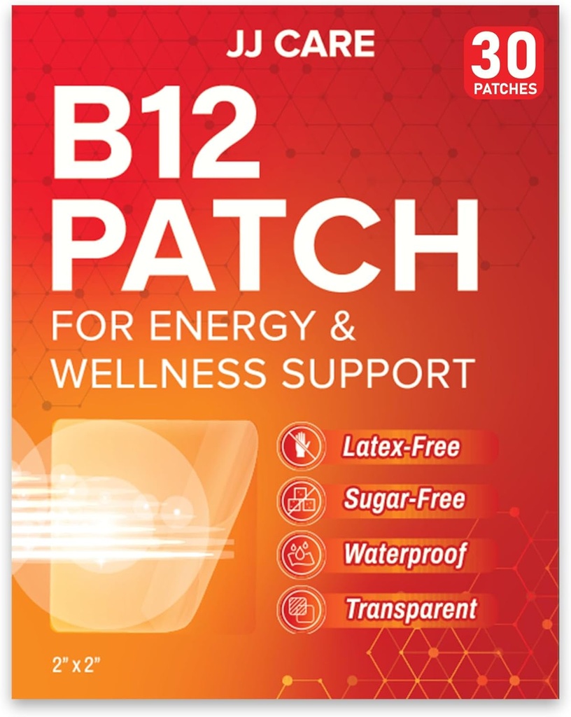 JJ Care B12 Patch (Pack of 30), תערובת טבעית עצמאית נושאית B12 Energy Patches, 1 חודש אספקה