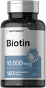 Horbäach Biotin 10000mcg | 180 Táboas de disolución rápida | para mulleres e homes | Suplemento de beleza | Vegetarian, Non-GMO, Gluten Free