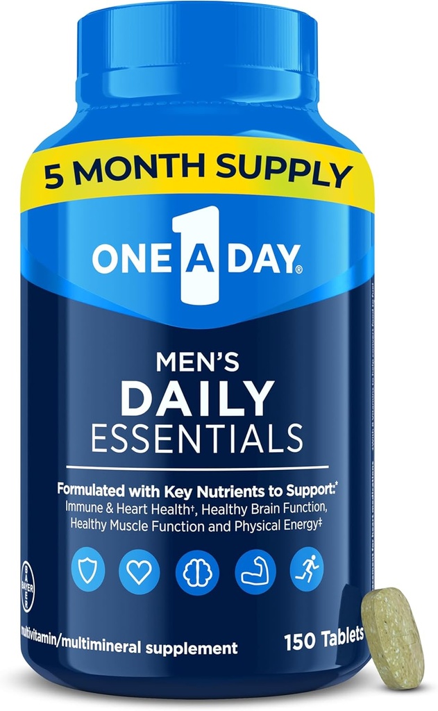 Un día multivitamínico masculino Multivitamínico esencial, multivitamínico para Tablet masculino, soporta unha función muscular saudable, enerxía física e saúde inmune con vitamina B12, vitamina C e Zinc, 150 Conde