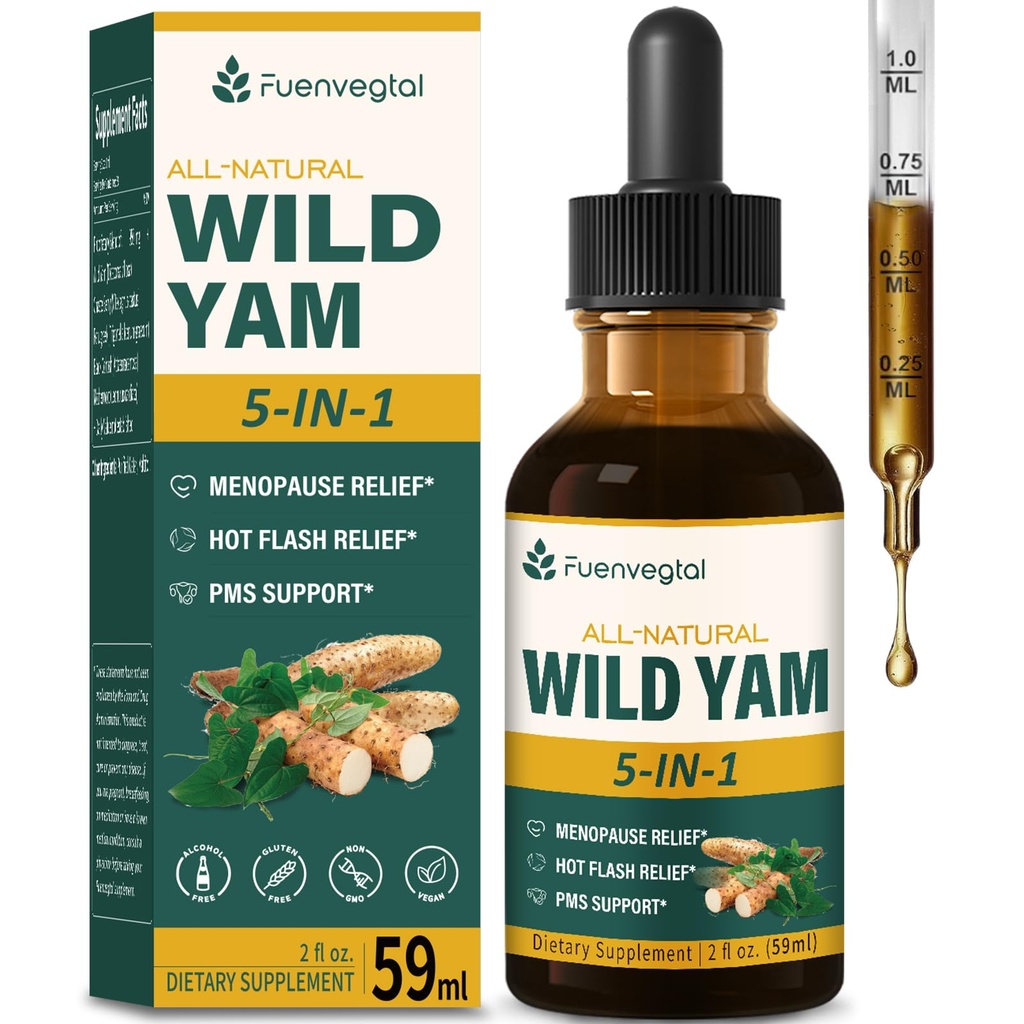 Wild Yam Root Extract Drops, Women's Supplement with Fenugreek & Motherwort Herb for Menopause Relief & PMS Support. Fenogreco y Ñame Salvaje para la Menopausia. 2oz