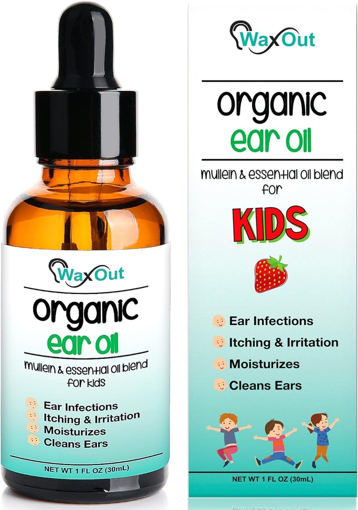 Natural Mullein Ear Wax Removal Oil & Cleaner Drops with Strawberry for Kids 124; Earwax Softer, Moisturizer & Allergy Soothing 126; Tinnitus, Itching, Ringing & Clogged Telinga