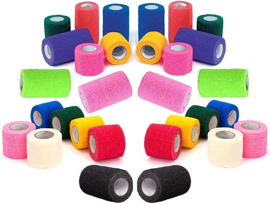 Prairie Arklys tiekimo Vet Wrap Tape Tape urmu (Asicted Colors) (6 Pack) (4 ragai Wide) Vet Wrap Pirmosios medicinos pagalbos juosta savarankiškai rišlus rišlus rišlus Ankle riešo patempimai ir patinimai