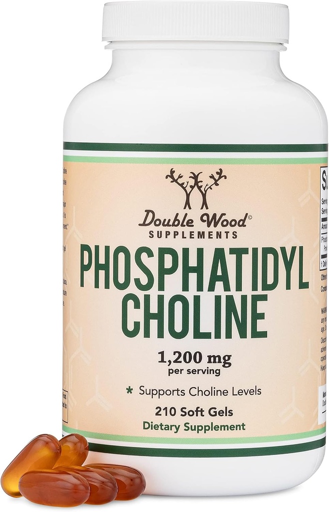 Foshatidylcholine 1.200mg - 210 Softgels - Enhanced Versi Sunflower dan Soy Leciphin (Choline Suplemen) - Non-GMO dan Gluten Bebas untuk Mendukung Kesehatan Otak oleh Double Wood
