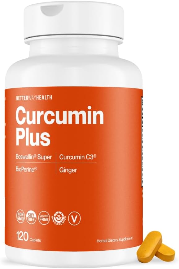 Better Way HealthTM Curcumin Plus – Куркумин куркумы C3® Комплекс с Boswellin®, BioPerine® и имбирем – Совместная добавка для поддержки и облегчения воспаления – 120 капсул