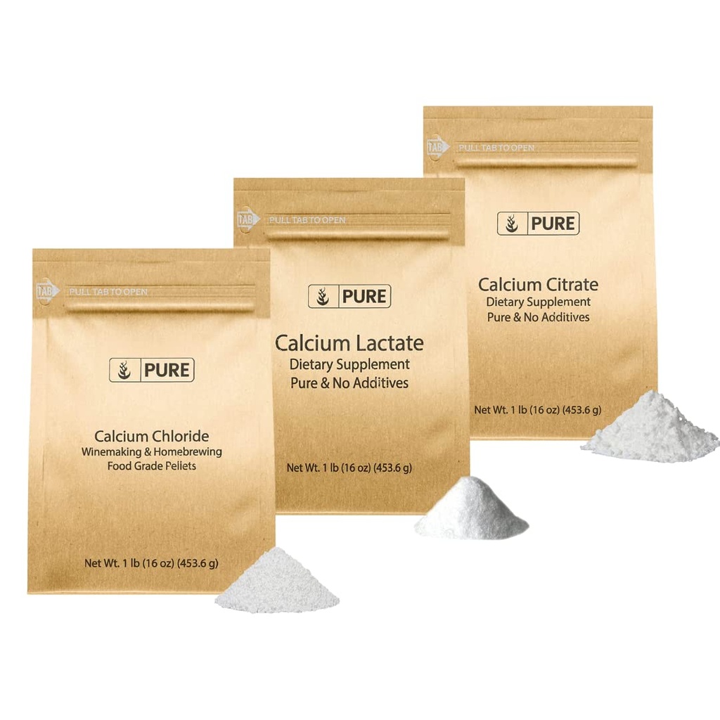 מרכיבים מקוריים טהורים Calcium Bundle (1lb) Calcium Chloride, Calcium Citrate, Calcium Lactateate