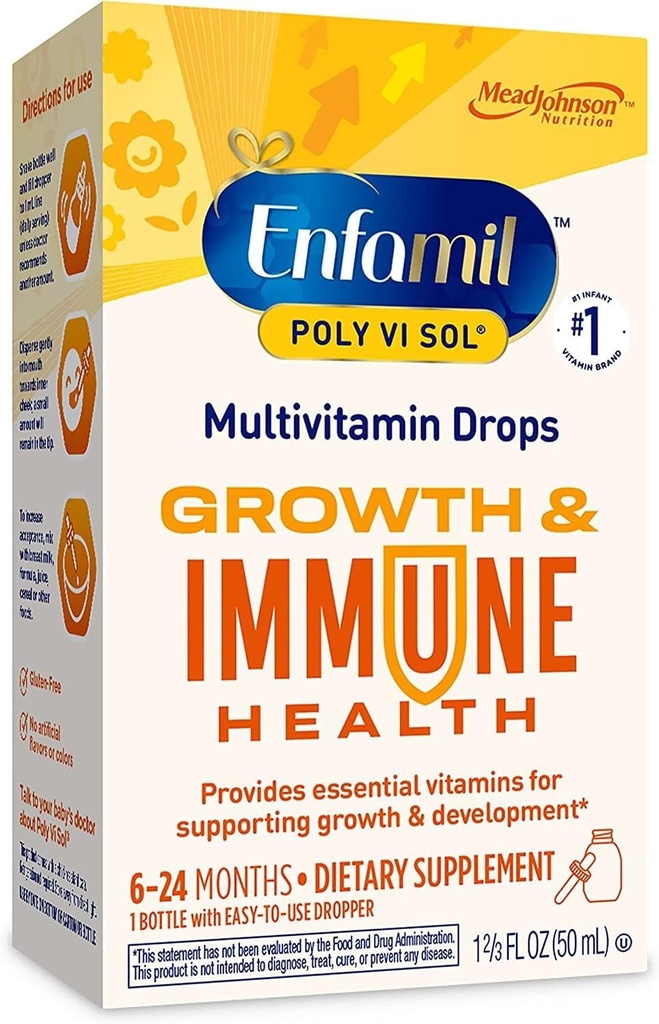 Enfamil Poly- Vi- Sol Multivitamino priedas lašai - 1.66 oz, pakuotėje po 3