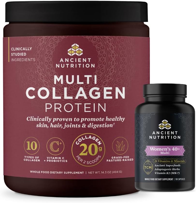 Qadınların Multivitamin 40 + Gündən sonra 30 Şərh + Multi Collagen Protein Toz, Unflavored, 40 Xidmət