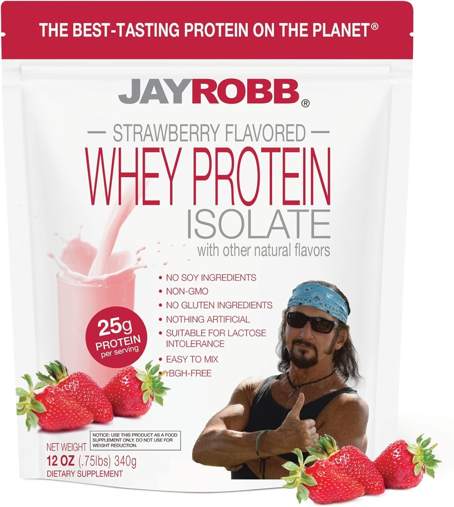 Jay Robb - Grass- Fed Whey Protein Izolát Por, Felháborítóan finom, Strawberry, 11 Servings (12 oz)