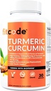 Fitcode Turmeric Curcumin 95% -os kurkuminoidokkal, Legnagyobb Potencia, Non-GMO, Gluten Free, 1500mg Ultra- Pure Turmeric Curcumin BioPerinnel a fokozott abszorpció érdekében, 30 Serving Veggie kapszula