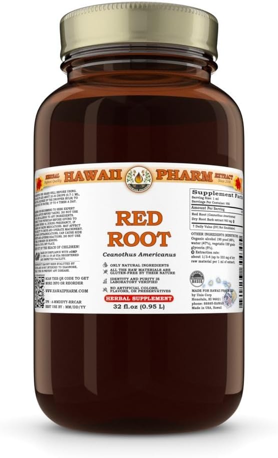 Hawaii Pharm Red Root Extract, Tinktura pro srdce a Lymfatické Wellness, Promotes Digestive Comfort, AIDS Detoxifikace, Podporuje Gut bilance a výživové absorpce - 32 fl.oz