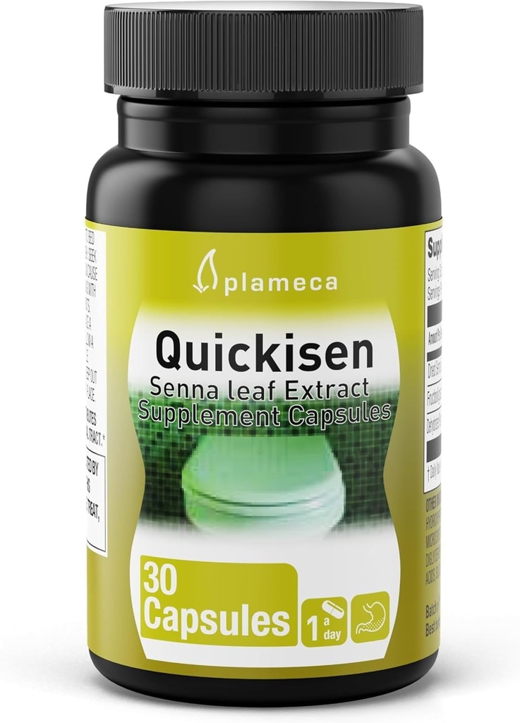 Plameca Quickisen Laxative Capsules, Occasional Constipation, Natural Senna Extract, Supports Intestinal Health, Diyetary Supplement Gluten-Free and Dairy-Free, 30 Capsules