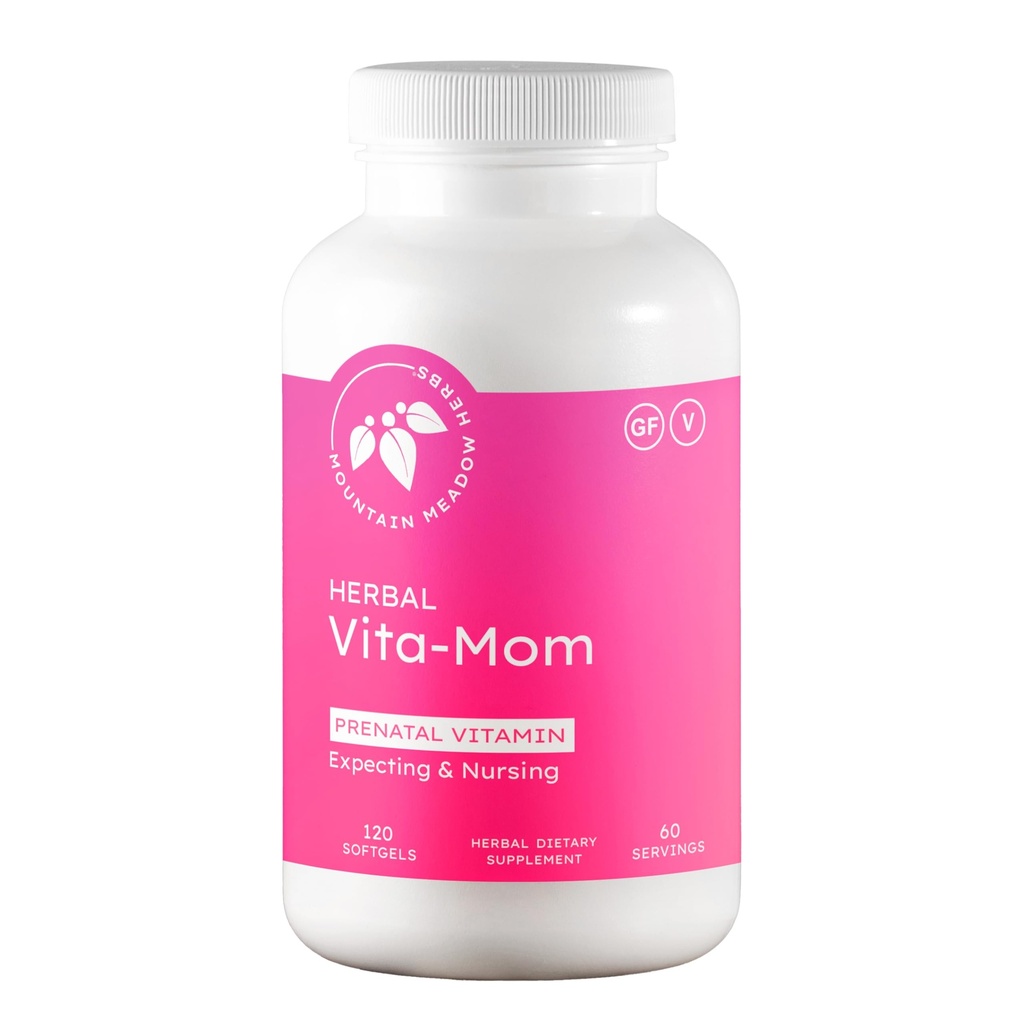 Mountain Meadow Herbal Vita-MOM Prenatal Vitamins – Herbal Supplement for Women with 5-MTHF Folate, Iron, Multivitamins & Organic Herbs – 120 Softgels (2-Month Supply)