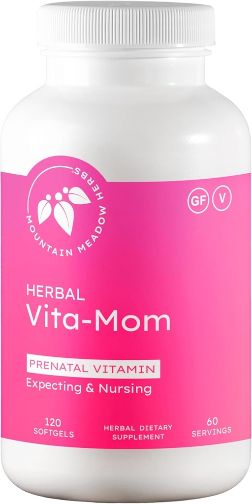 Vitamines prénatales Vita-MOM – supplément à base de plantes pour les femmes avec acide folique, fer, multivitamines et herbes biologiques – 120 softgels (2 mois d'approvisionnement)