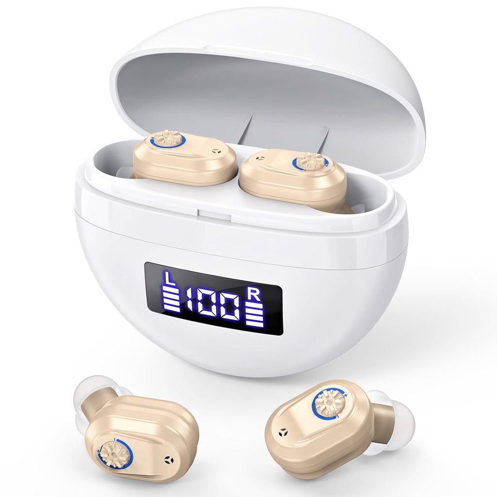 Hearing Aids for Seniors Rechargeable with Noise Cancelling, Hearing Amplifier for Adults Hearing Loss, invisible Hearing Aid, In Ear Sound Amplifier with Charging Case Case