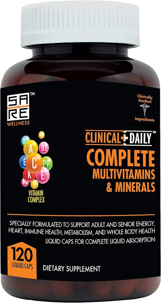 Suplemento multivitamínico completo completo para mulleres e homes - Absorción de vitamina líquida completa! 42 Superfood Fruit Vegetables - Mozo adulto para Senior - 120 cápsulas líquidas